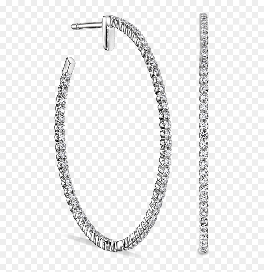Large Thin In And Out Diamond Hoop Earrings - Earring, HD Png Download - hoop earrings png