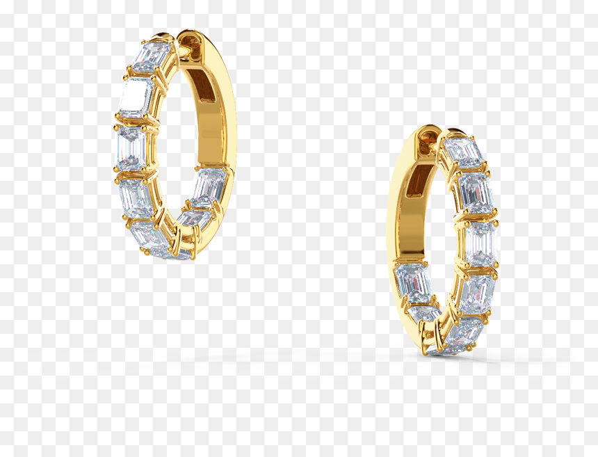 Emerald Cut Diamond Hoop Earrings - Body Jewelry, HD Png Download - hoop earrings png
