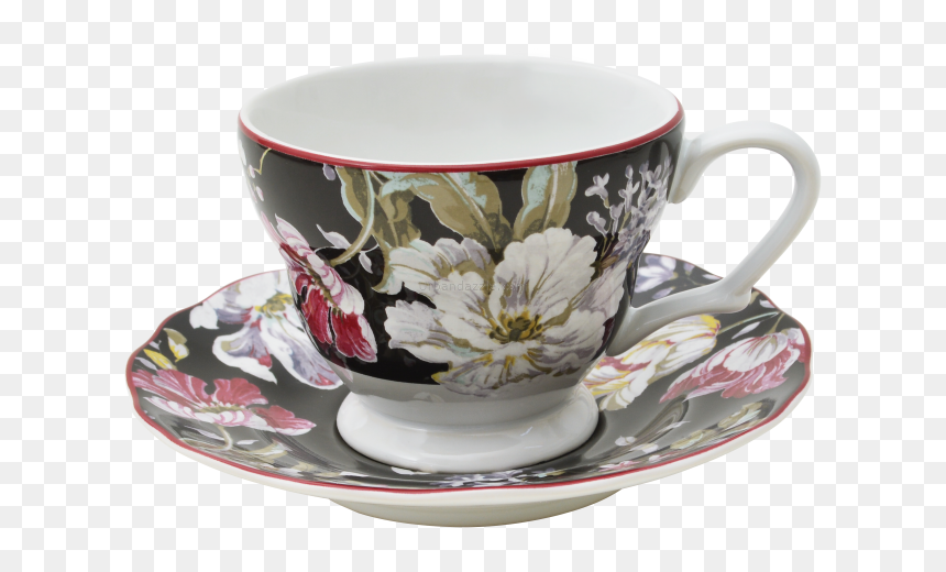 Buy Devnow Porcelain Gisela Black Cup/saucer 215ml - Porcelain, HD Png Download - crockery items png