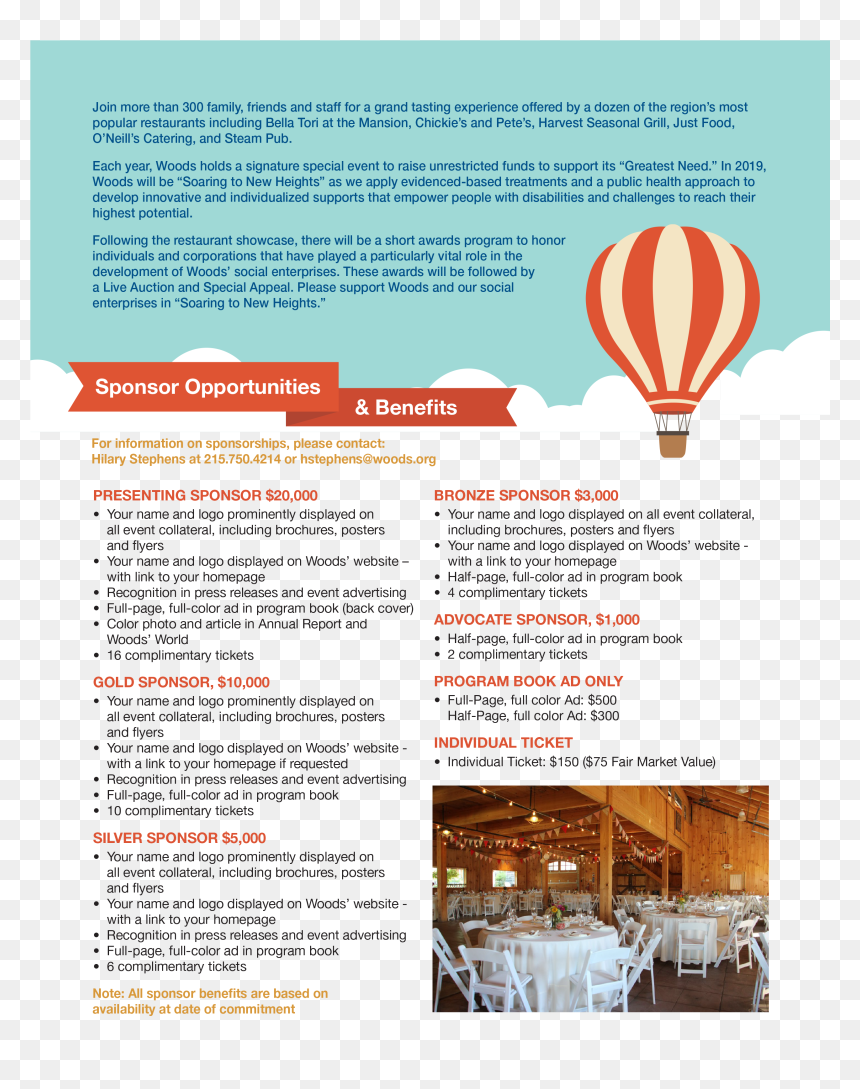 Sponsor The Woods Fête And Fundraiser - Hot Air Balloon, HD Png Download - fundraiser png