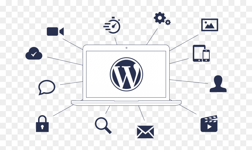 Laptop With Web Icons Linked By Lines, HD Png Download - wordpress icon png