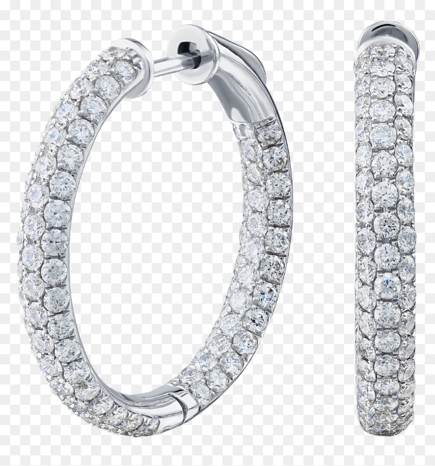 Pavé Set Diamond Hoop Earrings - Earrings, HD Png Download - hoop earrings png
