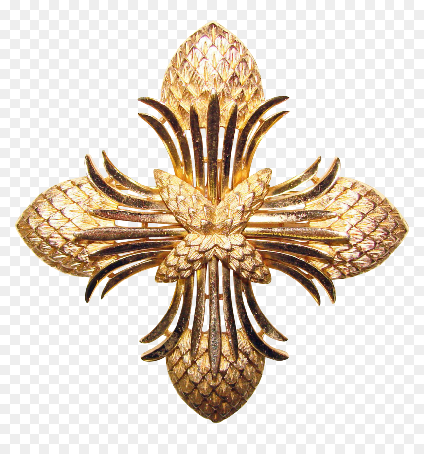 Gorgeous Trifari Signed Golden Cross Vintage Pin Brooch - Brooch, HD Png Download - golden jewellery png