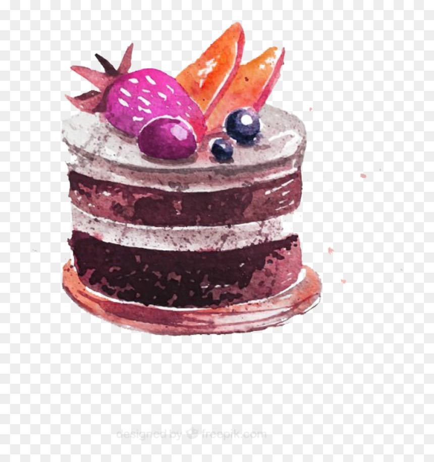 Cupcake Chocolate Cake Bakery Watercolor Painting Clip - Cake Art Watercolor Painting, HD Png Download - black forest cake png