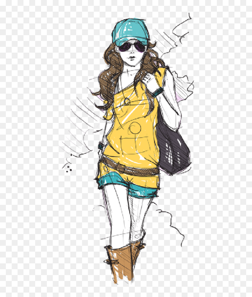 Fashion Girl Sketch Clipart , Png Download - Sketch Fashion Girl Drawing, Transparent Png - fashion girl clipart png