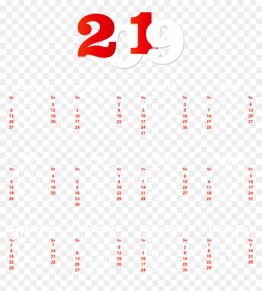 2019 Calendar White Transparent Png Clip Art, Png Download - calander png