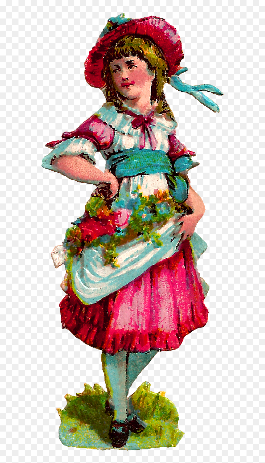 Fashion Girl Victorian Dress Bonnet Flowers Digital - Fashion, HD Png Download - fashion girl clipart png