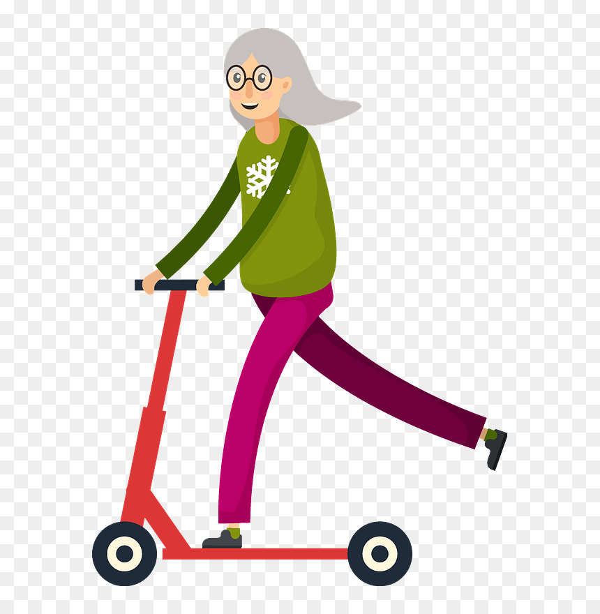Elderly Woman On Scooter Clipart - Cartoon, HD Png Download - scooter clipart png