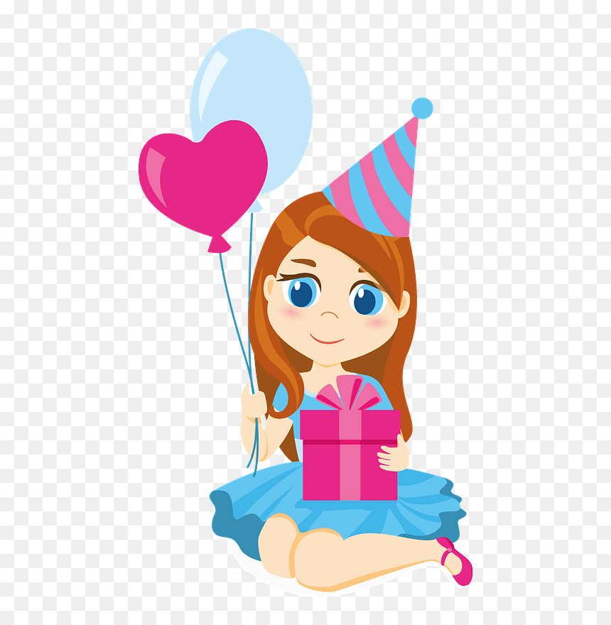 Birthday Girl With Balloons And Gift Box Clipart - Birthday Girl Clipart, HD Png Download - gifts clipart png