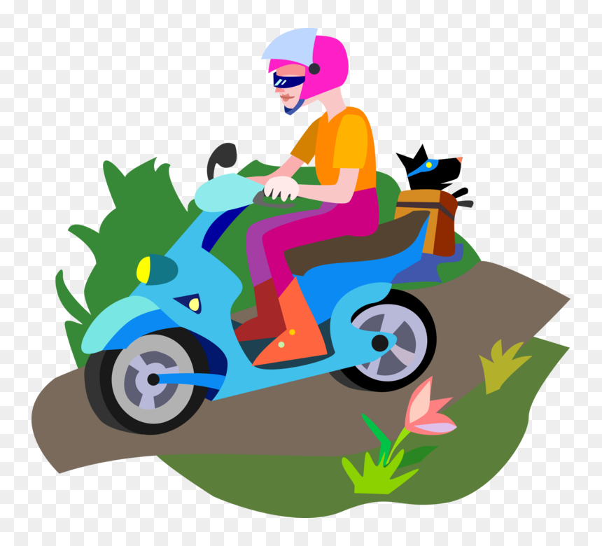Vector Illustration Of Motorcyclist Rides Motor Scooter - Scooter Clipart, HD Png Download - scooter clipart png