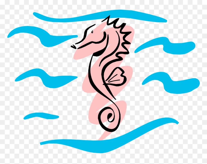 Vector Illustration Of Pink Hippocampus Genus Seahorse - Sea Horse Clip Art, HD Png Download - sea vector png