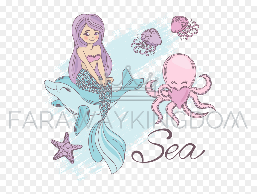 Mermaid Sea Cartoon Travel Tropical Vector Illustration - Cartoon, HD Png Download - sea vector png