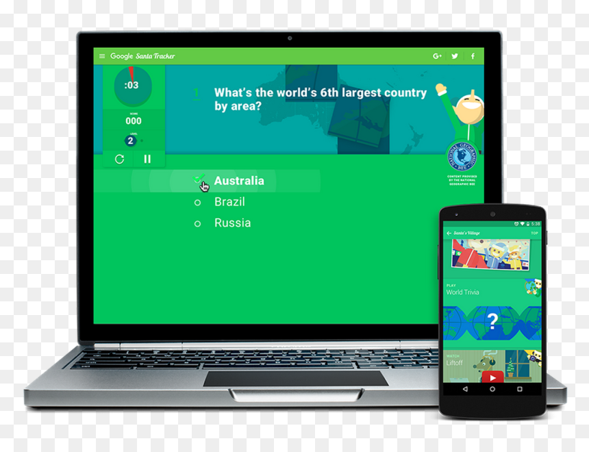 Santatracker2015 World Trivia On Devices - Skydive With Santa And Boogie With Elves, HD Png Download - devices png