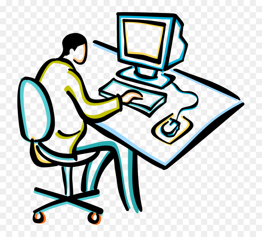 Vector Illustration Of Businessman Working At Office, HD Png Download - computer vector png