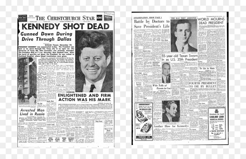 Picture - Nz Christchurch Star Nov 23 1963, HD Png Download - jfk png