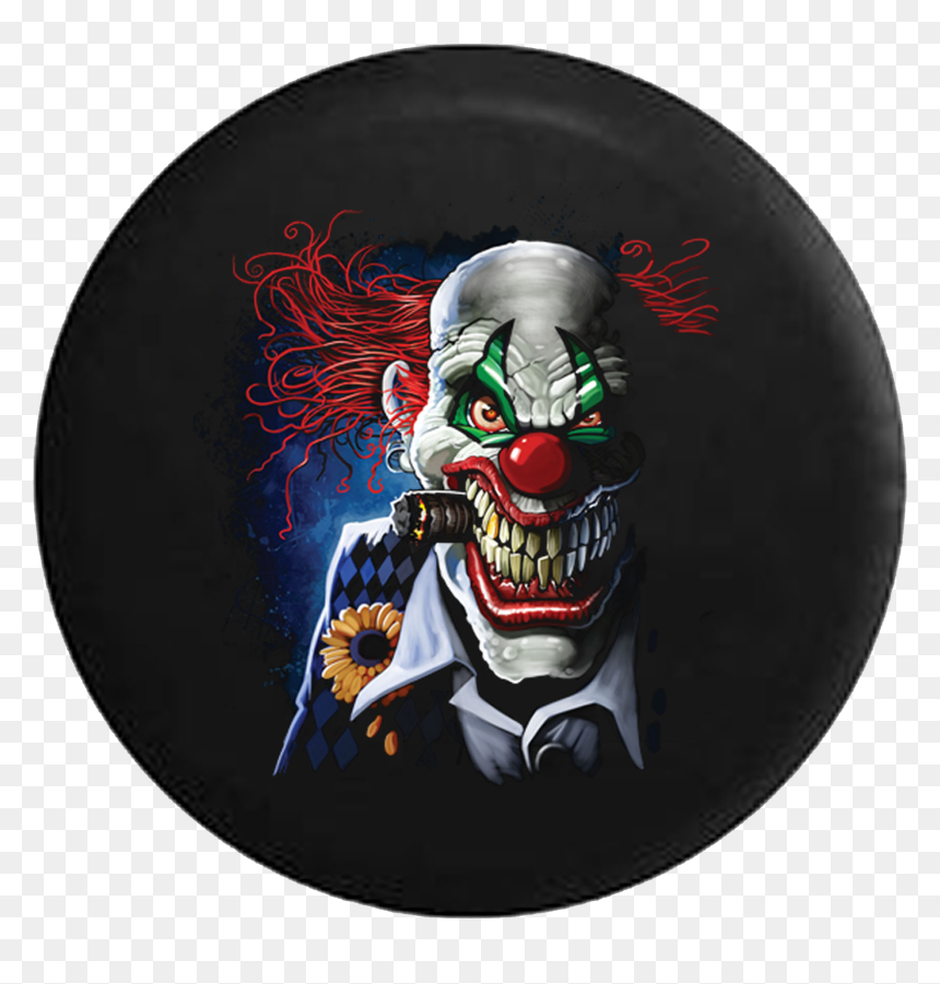 Joker Clown With Cigar And Evil Grin Jeep Camper Spare - Scary Clown Png, Transparent Png - evil grin png