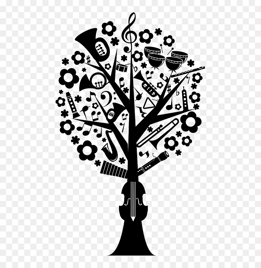 Music Tree Silhouette Clipart - รูป ต้นไม้ ขาว ดำ, HD Png Download - music sign png