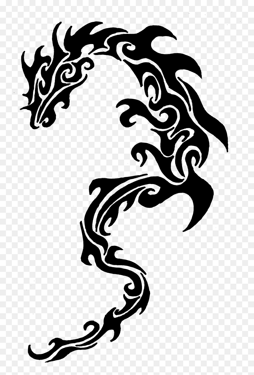 Tribal Dragon Design Black And White - Black And White Two Dragon, HD Png Download - white dragon png