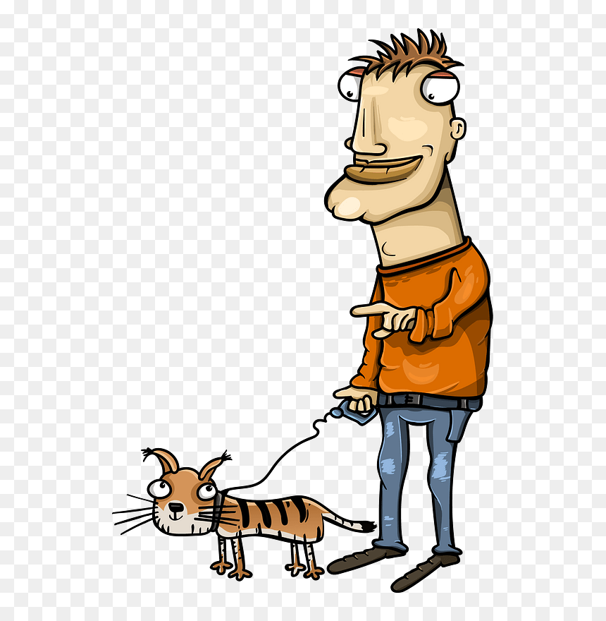 Man With Cat On A Walk Clipart - Cartoon Man With Tiger, HD Png Download - walk png