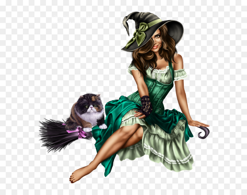 Czarownica I Kot Na Miotle - Beautiful Witch Transparent Png, Png Download - witch broom png