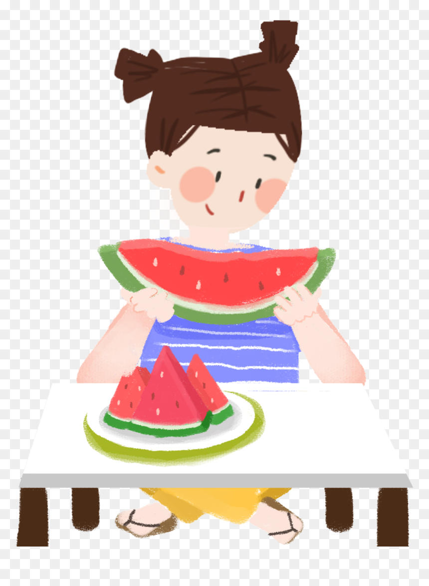 Cartoon Cute Girl Person Png And Psd - Take Watermelon On The Table Cartoon, Transparent Png - person.png