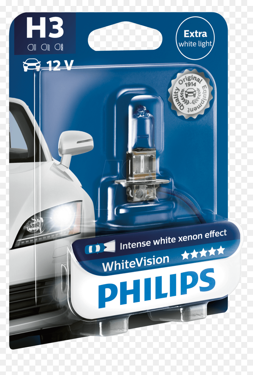 H3 Headlight Bulb Philips White Vision, Single Unit - Bulb H3 12v 55w, HD Png Download - headlight png