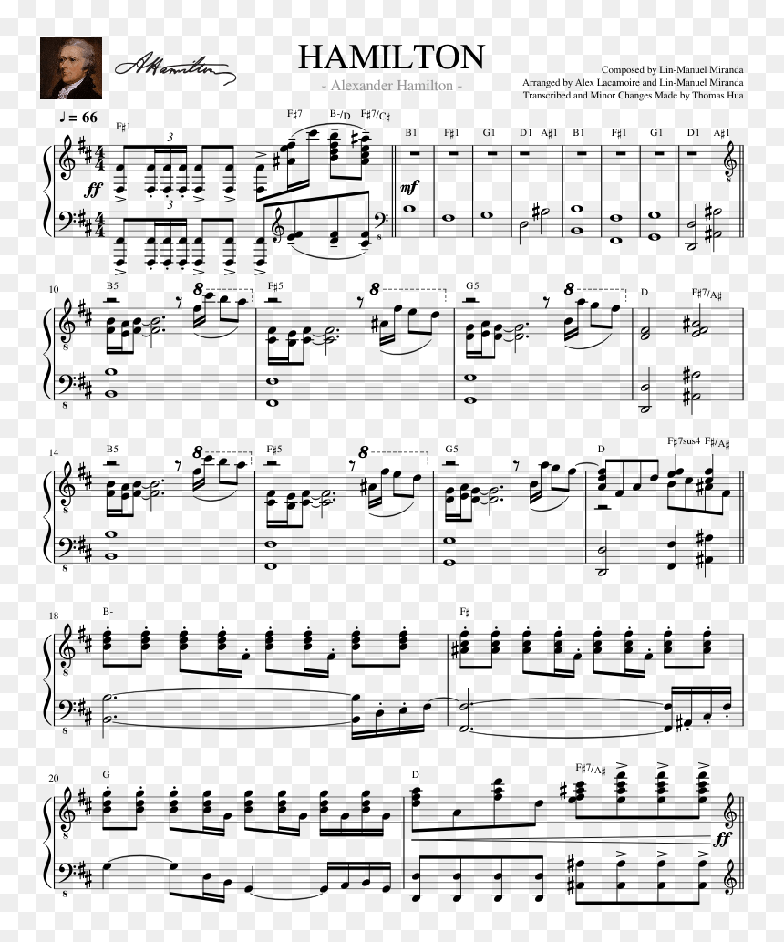 Sheet Music , Png Download - Alexander Hamilton Piano Sheet Music, Transparent Png - alexander hamilton png