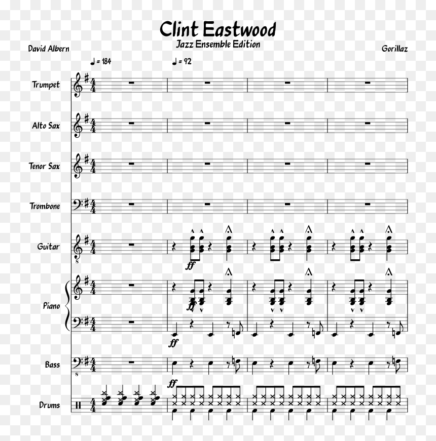 Transparent Clint Eastwood Png - Clint Eastwood Gorillaz Drum Sheet, Png Download - clint eastwood png