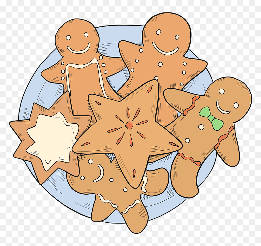 Plate With Gingerbread Clipart - Cartoon, HD Png Download - plate of cookies png