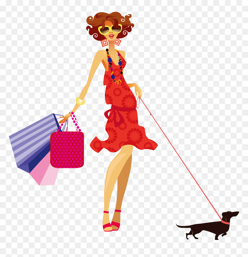 Fashion Woman Clip Art - Desenho Mulher Passeando Com Cachorro, HD Png Download - girl walking png