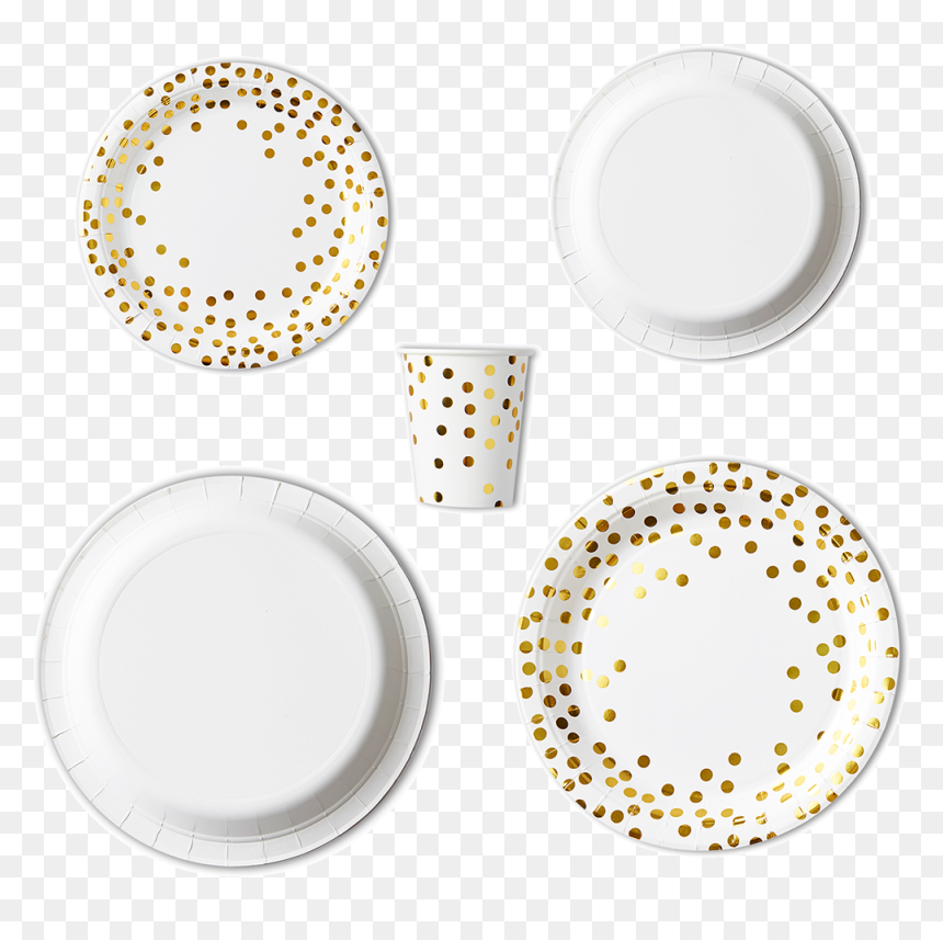 Gold Polka Dot Paper Plates Slider - Porcelain, HD Png Download - paper plate png