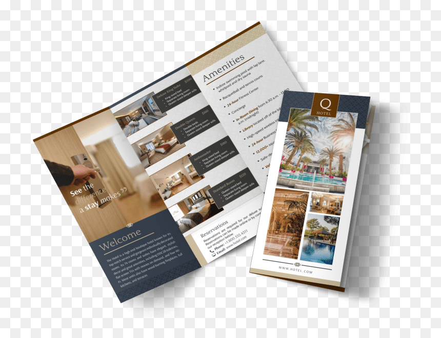 The Q Hotel Tri-fold Brochure Template Preview - Hotel Tri Fold Brochure, HD Png Download - brochure png