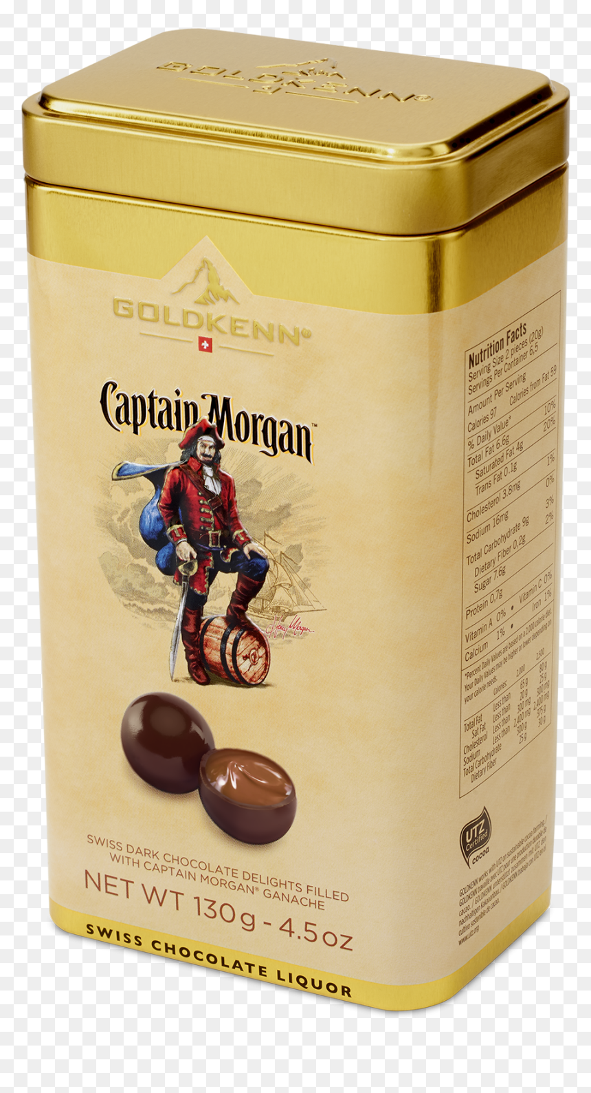 Goldkenn Captain Morgan Chocolate Liqueur Delights - Goldkenn Captain Morgan Liqueur Delights Tin 130g, HD Png Download - captain morgan logo png