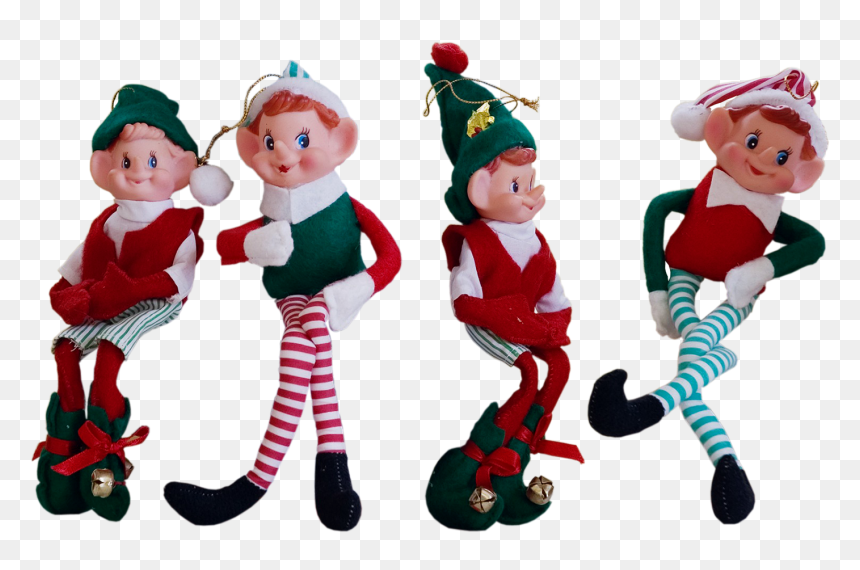 A Set Of 4 Vintage Christmas Elves, HD Png Download - christmas elf png