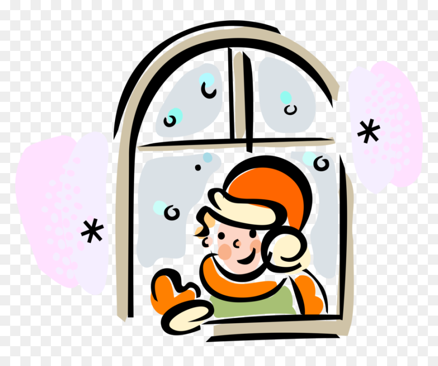 Vector Illustration Of Anxious Child Waits By Window, HD Png Download - window vector png