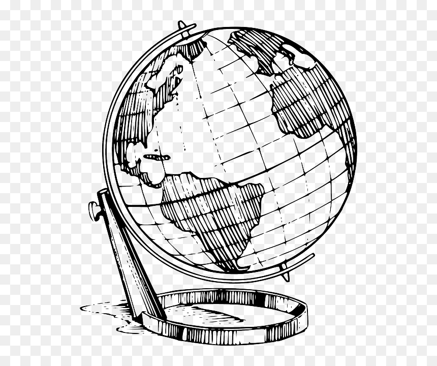Terrestrial Globe, Earth, Globe, World, Map - Black And White Earth Drawing, HD Png Download - earth globe png