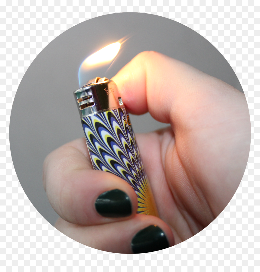 A Pale Hand With Dark Green Nail Polish Is Flicking - Flame, HD Png Download - lighter flame png