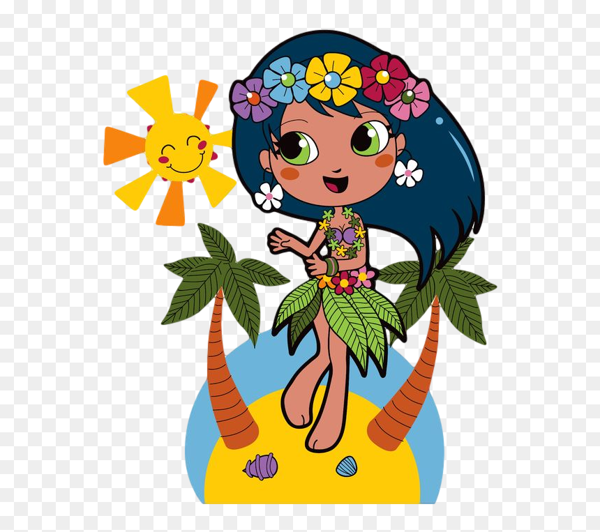 Hawaii Girl Clip Art - Hawaiian Cartoon Girl, HD Png Download - hula girl png