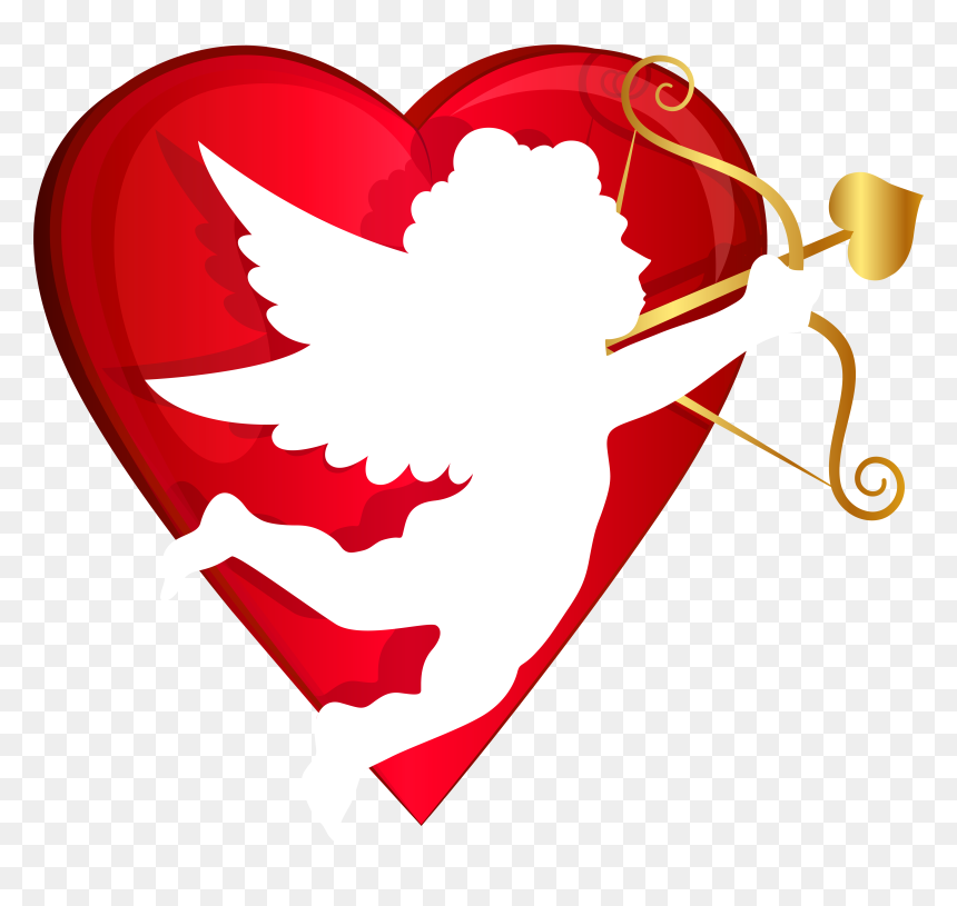 Red Heart And Cupid Transparent Png Clip Art Image​ - Cupid Valentines Png, Png Download - valentine hearts png
