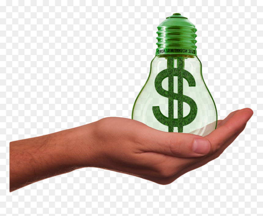 Image Of A Hand Holding An Incandescent Lightbulb - Solar Energy Save Money, HD Png Download - green dollar sign png