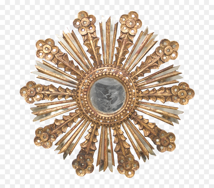 Gold Leaf Starburst Antique Mirror With Mirror Insets, - Mirror, HD Png Download - gold starburst png