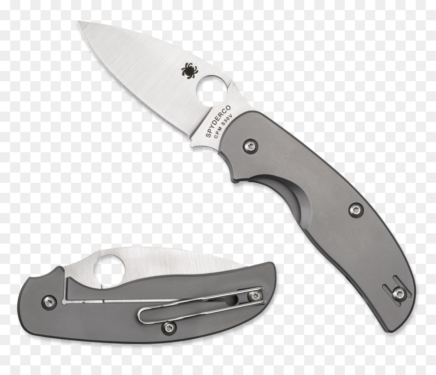 Spyderco Sage 2 Titanium Plain Edge Knife, HD Png Download - knife silhouette png