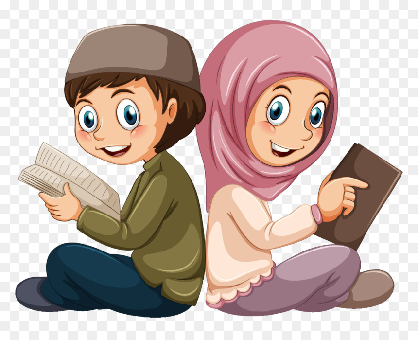 Muslim Kid Cartoon Png, Transparent Png - kids sitting png