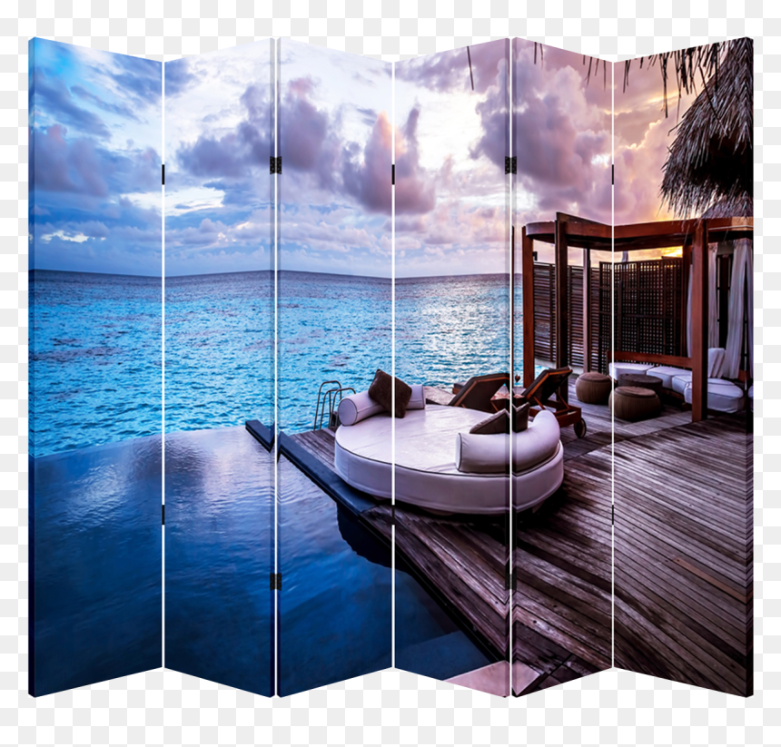 6 Panel Folding Screen Canvas Room Divider- Ocean Balcony - Samsung Hg49ej690, HD Png Download - blue divider png