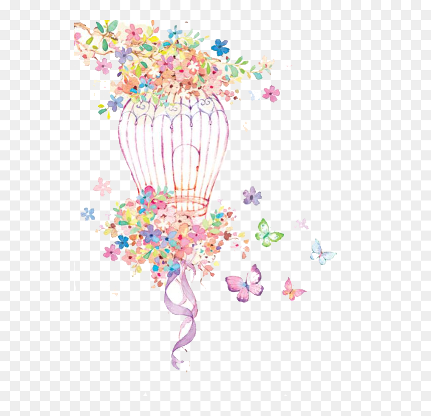 Drawing Wallpapers Watercolor - Birdcage With Flowers Watercolour, HD Png Download - watercolor camera png