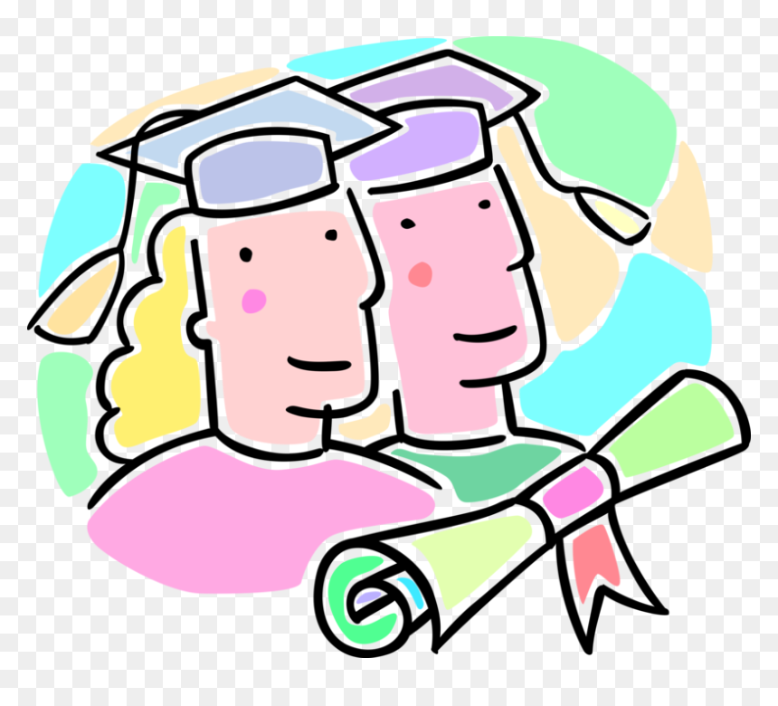 Vector Illustration Of School Graduates With Mortarboard, HD Png Download - graduation diploma png