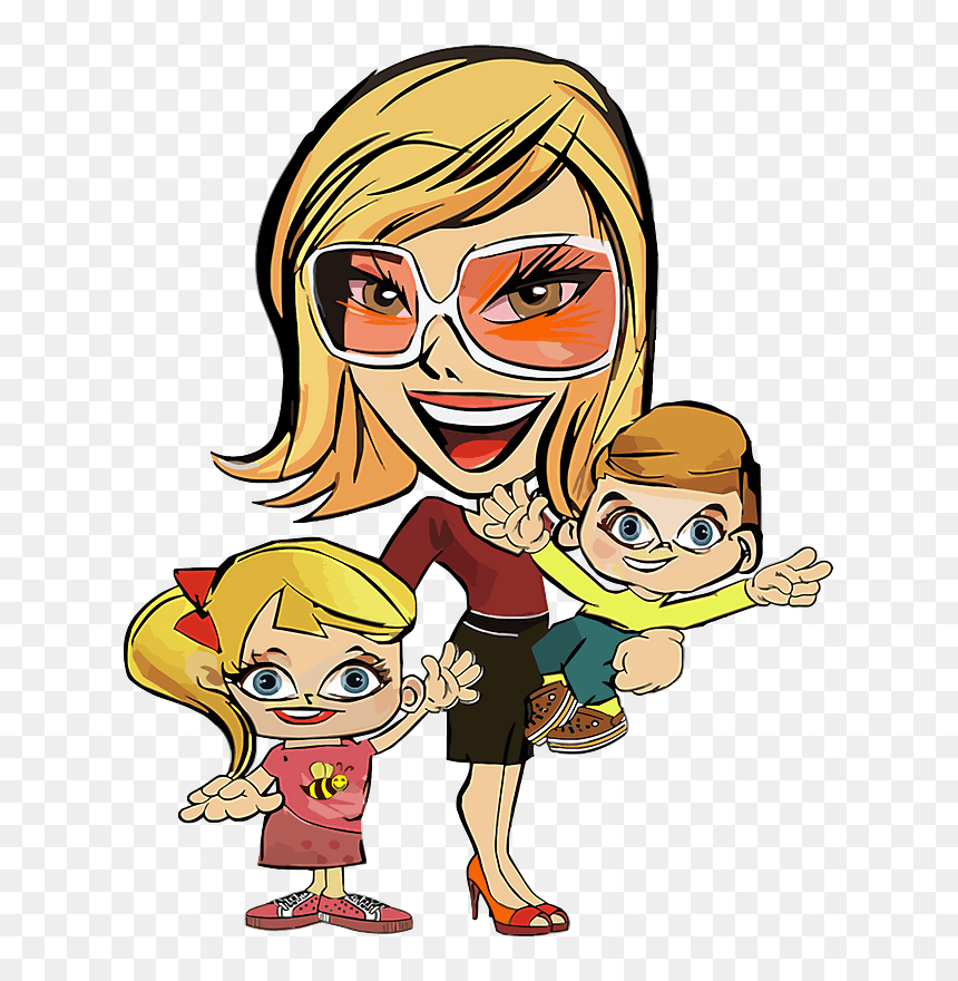 Mom And Kids Clipart - Mom With Kids Caricature, HD Png Download - kids clipart png