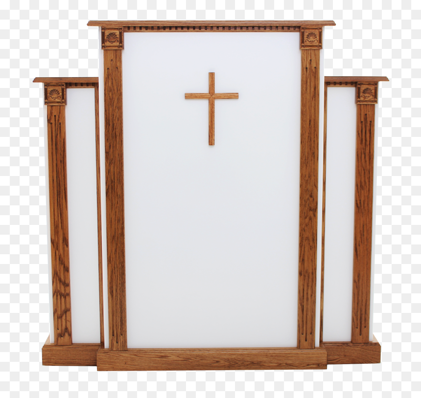 Church Wood Pulpit White W/cross, Fluting & Scrollwork - Church Table Png, Transparent Png - wood cross png