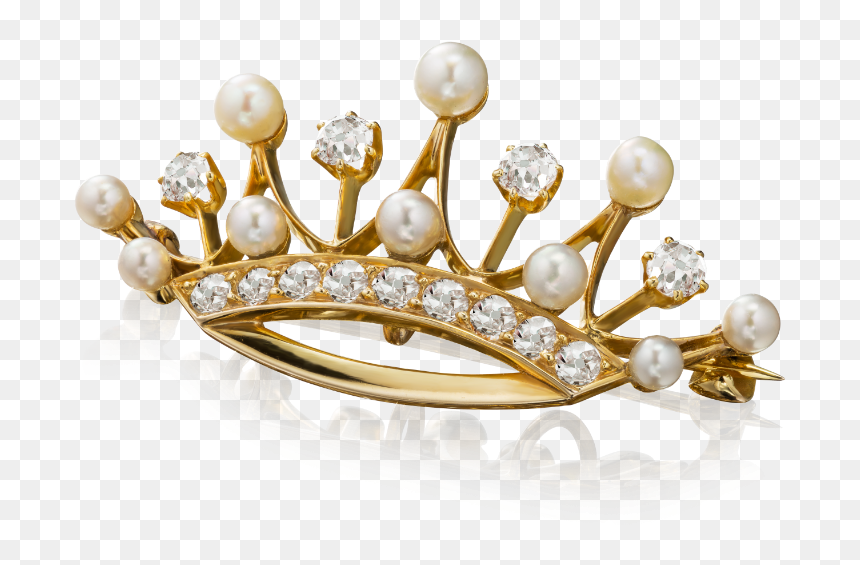 Diamond And Pearl Crown Brooch - Tiara, HD Png Download - diamond crown png
