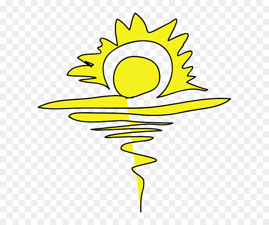 Free Water, Yellow, Drawing, Beach, Sun, Cartoon, Free - Sunrise Clip Art, HD Png Download - sun drawing png